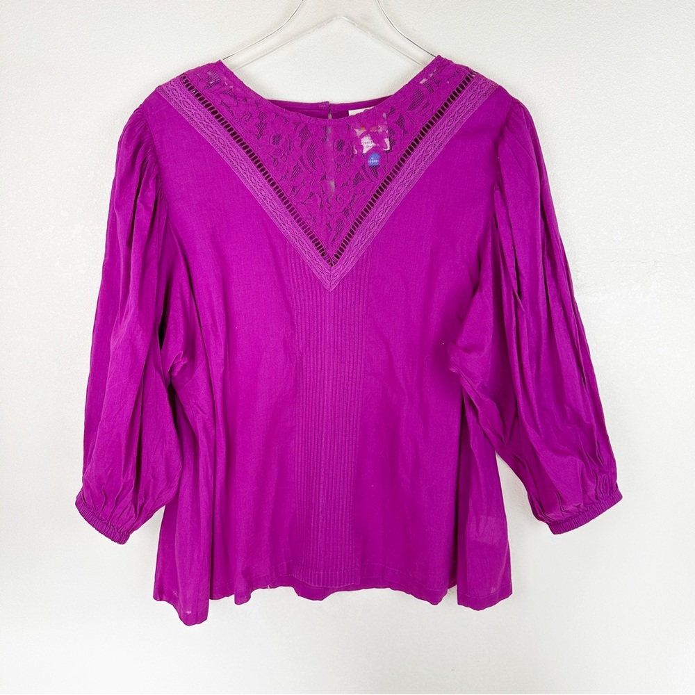 FARM Rio Magenta Lace Yoke Peasant Blouse